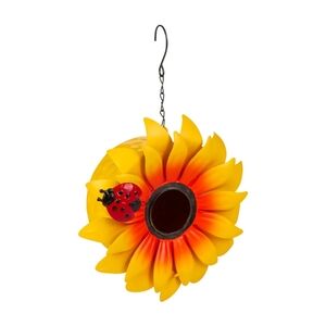 Yellow Sunflower Metal Birdhouse With Lady Bug